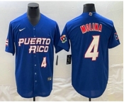Mens Puerto Rico Baseball #4 Yadier Molina Number 2023 Blue World Baseball Classic Stitched Jersey