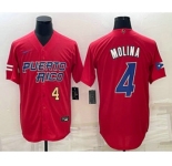 Mens Puerto Rico Baseball #4 Yadier Molina Number 2023 Red World Baseball Classic Stitched Jersey