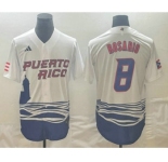 Men's Puerto Rico Baseball #8 Eddie Rosario 2023 White World Classic Stitched Jersey