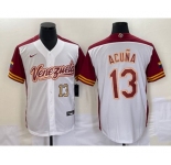 Men's Venezuela Baseball #13 Ronald Acuna Jr Number 2023 White Red World Classic Stitched Jerseys