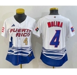 Women's Puerto Rico Baseball #4 Yadier Molina Number 2023 Red World Classic Stitched Jersey