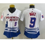 Womens Puerto Rico Baseball #9 Javier Baez Number White 2023 World Baseball Classic Stitched Jersey