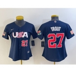 Women's USA Baseball #27 Mike Trout Number 2023 Navy World Classic Stitched Jersey