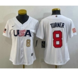 Women's USA Baseball #8 Trea Turner Number 2023 White World Classic Stitched Jersey