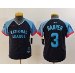 Youth Philadelphia Phillies #3 Bryce Harper Navy 2024 All Star Limited Stitched Jersey