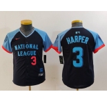 Youth Philadelphia Phillies #3 Bryce Harper Number Navy 2024 All Star Limited Stitched Jersey