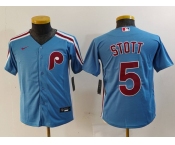 Youth Philadelphia Phillies #5 Bryson Stott Light Blue Cooperstown Cool Base Jersey