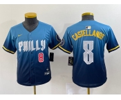 Youth Philadelphia Phillies #8 Nick Castellanos Number Blue 2024 City Connect Limited Stitched Jersey