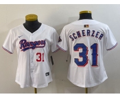 Women's Texas Rangers #31 Max Scherzer Number White 2024 Gold Collection Limited Cool Base Jersey