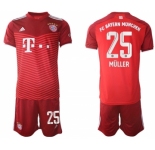 Men's FC Bayern M端nchen #25 Thomas M端ller Red Home Soccer Jersey With Shorts