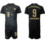 Men's FC Bayern M端nchen #9 Robert Lewandowski Black Away Soccer Jersey With Shorts