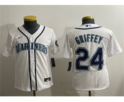 Youth Seattle Mariners #24 Ken Griffey Jr. White Cool Base Stitched Baseball Jersey
