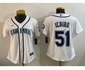 Youth Seattle Mariners #51 Ichiro Suzuki White Cool Base Stitched Baseball Jersey