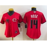 Women's Cincinnati Reds #14 Pete Rose Red 2026 City Connect Stadium Stitched Baseball Jersey