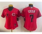 Women's Cincinnati Reds #7 Spencer Steer Red 2026 City Connect Stadium Stitched Baseball Jersey