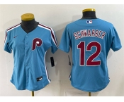 Women's Philadelphia Phillies #12 Kyle Schwarber Blue Stitched Baseball Jersey