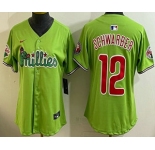 Women's Philadelphia Phillies #12 Kyle Schwarber Light Green Fashion Cool Base Jersey
