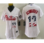 Women's Philadelphia Phillies #12 Kyle Schwarber White USA 250 Fourth of July Home Stitched Jersey