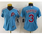 Women's Philadelphia Phillies #3 Bryce Harper Blue Stitched Baseball Jersey
