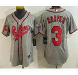 Women's Philadelphia Phillies #3 Bryce Harper Grey 2026 Field of Dreams Stadium Stitched Jersey