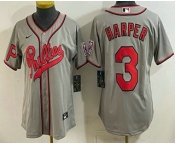 Women's Philadelphia Phillies #3 Bryce Harper Grey 2026 Field of Dreams Stadium Stitched Jersey