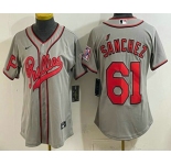 Women's Philadelphia Phillies #61 Cristopher Sanchez Gray 2026 Field of Dreams Stadium Stitched Jersey