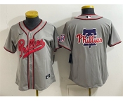 Women's Philadelphia Phillies Team Big Logo Gray 2026 Field of Dreams Stadium Stitched Baseball Jersey