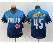 Youth Philadelphia Phillies #45 Zack Wheeler Blue 2024 City Player Number Cool Base Stitched Jerseys