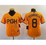 Youth Pittsburgh Pirates #8 Willie Stargell Number Yellow 2023 City Connect Stitched Jersey1