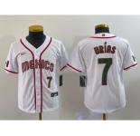 Youth Mexico Baseball #7 Julio Urias Number 2023 Red World Baseball Classic Stitched Jersey 3