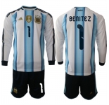 Men's Argentina #1 Benitez Long Sleeve National Team FIFA x World Cup 2026 Home White On Field Jersey
