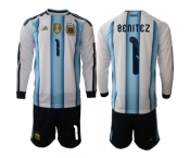 Men's Argentina #1 Benitez Long Sleeve National Team FIFA x World Cup 2026 Home White On Field Jersey