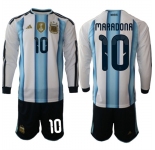 Men's Argentina #10 MARADONA Long Sleeve National Team FIFA x World Cup 2026 Home White On Field Jersey