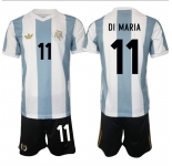 Men's Argentina #11 Angel Fabian Di MarÃa White Blue 2024-25 50th Anniversary Home Soccer Jersey Suit