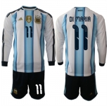 Men's Argentina #11 DI MARIA Long Sleeve National Team FIFA x World Cup 2026 Home White On Field Jersey