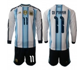 Men's Argentina #11 DI MARIA Long Sleeve National Team FIFA x World Cup 2026 Home White On Field Jersey
