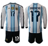 Men's Argentina #17 GARNACHO Long Sleeve National Team FIFA x World Cup 2026 Home White On Field Jersey