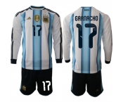 Men's Argentina #17 GARNACHO Long Sleeve National Team FIFA x World Cup 2026 Home White On Field Jersey