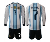 Men's Argentina #7 DE PAUL Long Sleeve National Team FIFA x World Cup 2026 Home White On Field Jersey