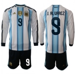 Men's Argentina #9 J.ALUAREZ Long Sleeve National Team FIFA x World Cup 2026 Home White On Field Jersey