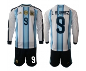 Men's Argentina #9 J.ALUAREZ Long Sleeve National Team FIFA x World Cup 2026 Home White On Field Jersey