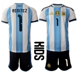 Youth Argentina #1 Benitez National Team FIFA x World Cup 2026 Home White On Field Kids Jersey