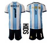Youth Argentina #1 Benitez National Team FIFA x World Cup 2026 Home White On Field Kids Jersey