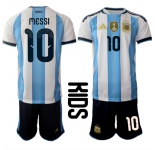 Youth Argentina #10 Lionel Messi White Blue 2025-26 Home Soccer Jersey Suit