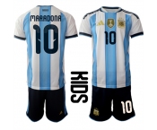 Youth Argentina #10 MARADONA National Team FIFA x World Cup 2026 Home White On Field Kids Jersey