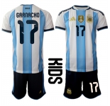 Youth Argentina #17 GARNACHO National Team FIFA x World Cup 2026 Home White On Field Kids Jersey