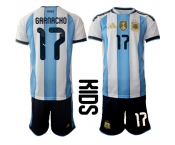 Youth Argentina #17 GARNACHO National Team FIFA x World Cup 2026 Home White On Field Kids Jersey