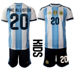 Youth Argentina #20 MAC ALLISTER National Team FIFA x World Cup 2026 Home White On Field Kids Jersey
