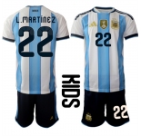 Youth Argentina #22 L.MARTINEZ National Team FIFA x World Cup 2026 Home White On Field Kids Jersey