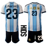 Youth Argentina #23 E.MARTINEZ National Team FIFA x World Cup 2026 Home White On Field Kids Jersey